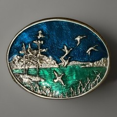 Deer Duck Geese – Belt Buckles – Blue Green Epoxy Resin Pewter Hunting Wildlife