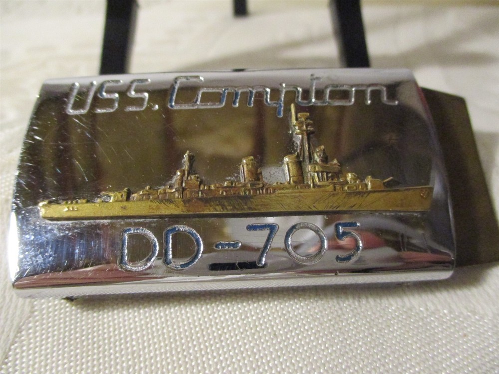 USS. COMPTON DD-705 METAL & BRASS NAVAL BELT BUCKLE