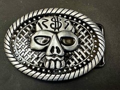 Skull With $ Dollar Sign Halloween Black & Silver Color Gothic Vibe Belt Buckle