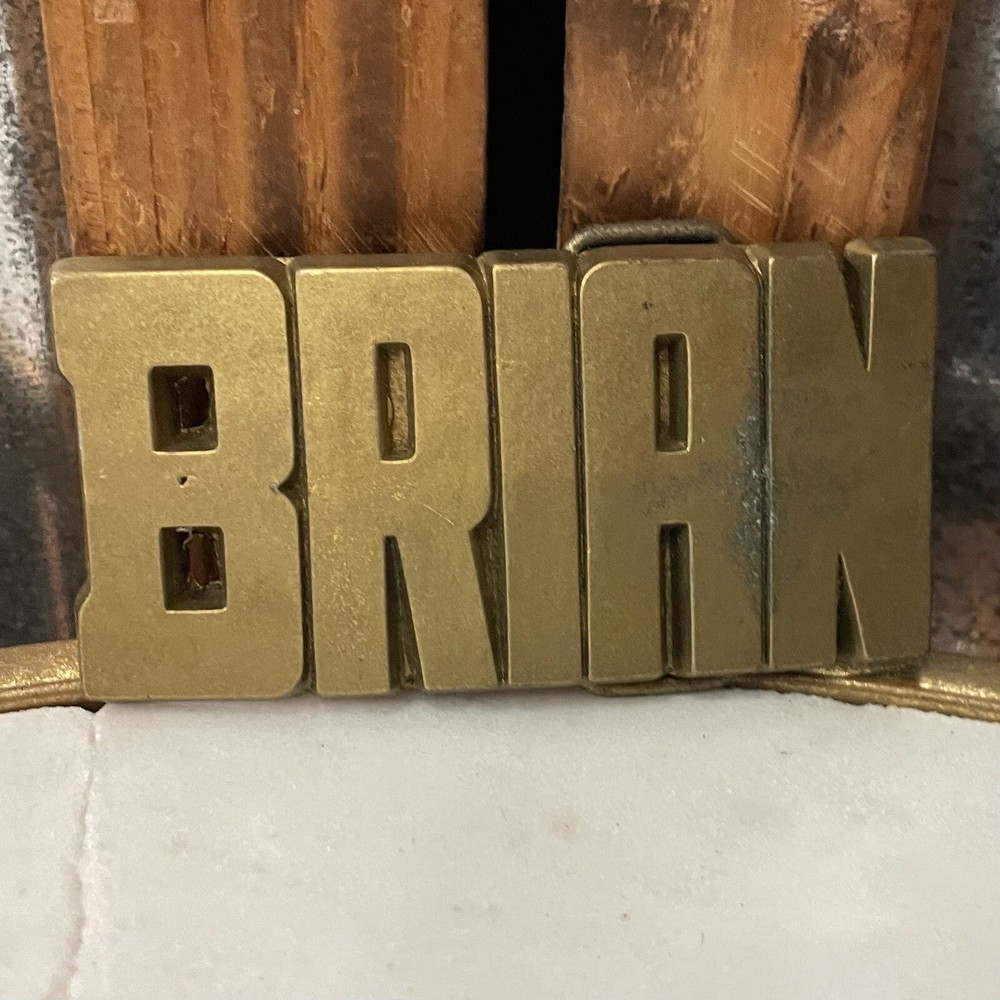 Vintage 70&rsquo;s ~ BRIAN ~ Antique Brass ~ USA Handcrafted ROYP Belt Buckle ~