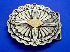Southwestern Native Indian Tribal Art Style Creme Colored Center Belt Buckle