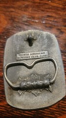North American Hunting Club Brass Belt Buckle, Life member Inscribed with name