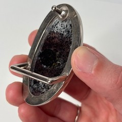 Oval Belt Buckle Resin Black Gray Green Stone Accents Mens Silver Tone Art Boho