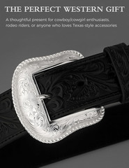 Western Belt Buckle for Men & Women – Silver Cowboy Buckle, Engraved Floral Desi