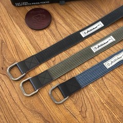 Vintage Style mens canvas belt，Designer Double Buckle L（37-40）, Wash-black