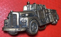 Cast Brass 1978 BARON BELT BUCKLE 6057 Antique FIRETRUCK PUMPER TRUCK ENGINE