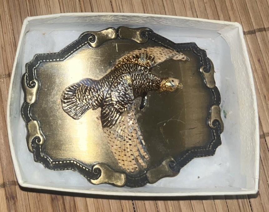 Vintage Raintree 3D Turkey Pheasant Belt Buckle Enameled , To Repair
