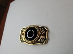 Gold Color Oval Western Natural Black Onyx Cabochon Cab Belt Buckle