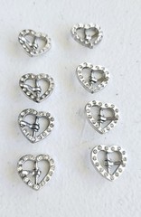 Mini Heart Buckles (8) White Rhinestones On Silvertone