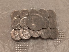 Vntg Handmade Coin Belt Buckle 1974 Kennedy Half Dollar & 1981 Jefferson Nickels