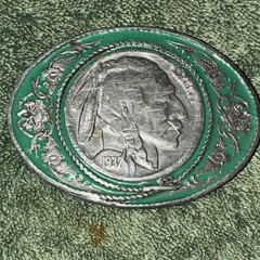 Siskiyou Men&rsquo;s Western Oval Metal Belt Buckle Green Silver Engraved Floral E-3