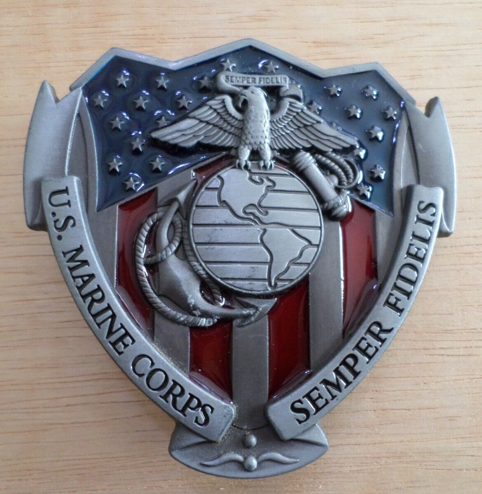 USMC Semper Fidelis US MARINE CORPS Belt Metal Buckle with Red & Blue Enamel