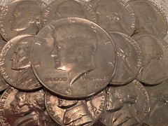 Vntg Handmade Coin Belt Buckle 1974 Kennedy Half Dollar & 1981 Jefferson Nickels