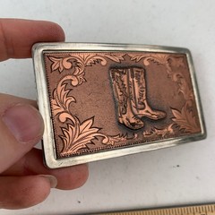 Western Cowboy Boots Belt Buckle Copper Silver Tone Engraved