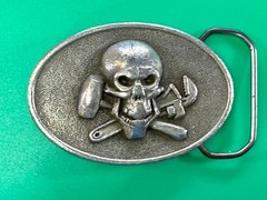 Mechanic Skull Crossed Wrench Hammer Tool Solid Fine Pewter Belt Buckle