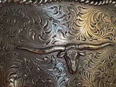 Nocona Longhorn Silver Tone Belt Buckle Etched, Roped Edge- REDUCED!