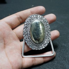 Handcrafted 925 Sterling Silver Natural Pyrite Oval Cabochon Belt Buckle