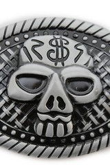 Men Women Buckle Silver Skull Skeleton Halloween Black Detail Big Size GothicBik