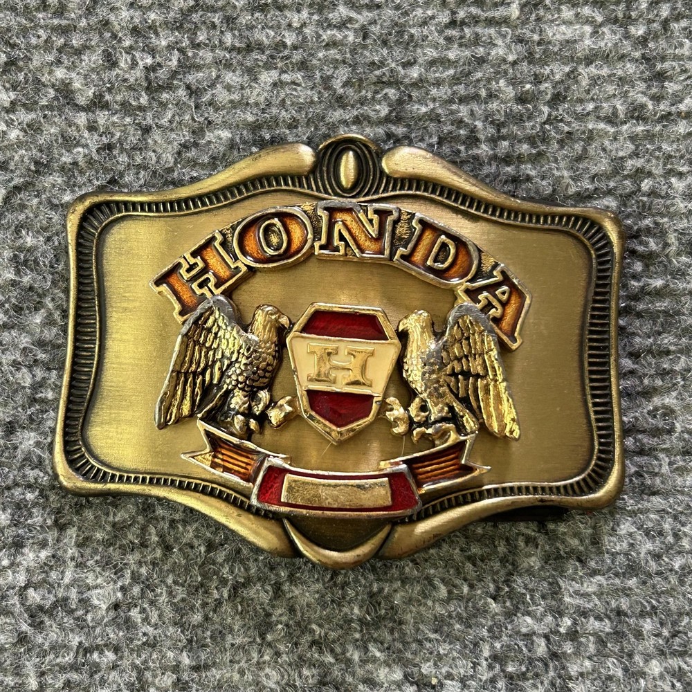 Vintage Honda Belt Buckle Mens Gold Western Eagle Logo Rectangular 1978