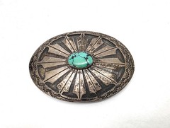 RICHARD THOMAS NAVAJO IHMSS SILVER TURQUOISE BELT BUCKLE,3.5&Prime;