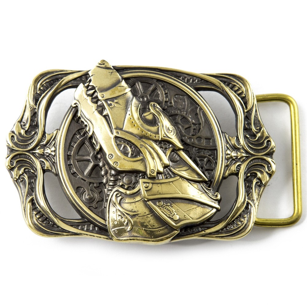 Belt buckle Steampunk Wolf, Solid brass sculptural victorian art wolf belt buckl