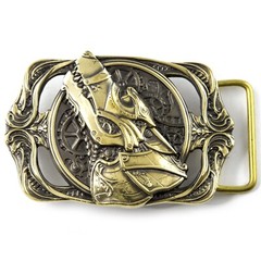 Belt buckle Steampunk Wolf, Solid brass sculptural victorian art wolf belt buckl