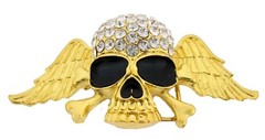 Skull Crossbones Out Blinged Iced Belt Buckle Men Women Cow Halloween Gold Metal