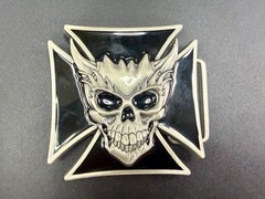 Devil Skull Maltese Cross Enamel Gothic Punk Pewter A-9 Siskiyou Belt Buckle