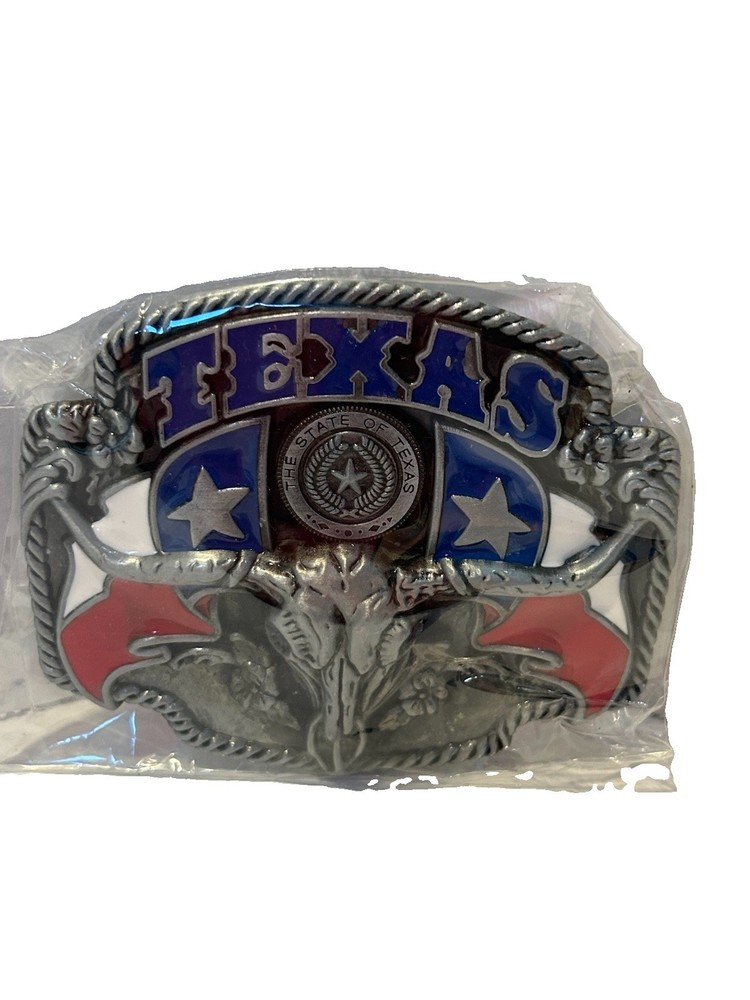 New Texas Longhorn Bull Skull State Flag Western Cowboy Rodeo Belt Buckle