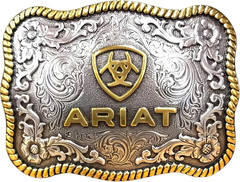 ARIAT Large Scalloped Shape Buckle with Logo, Floral and Scroll Detail, Twisted