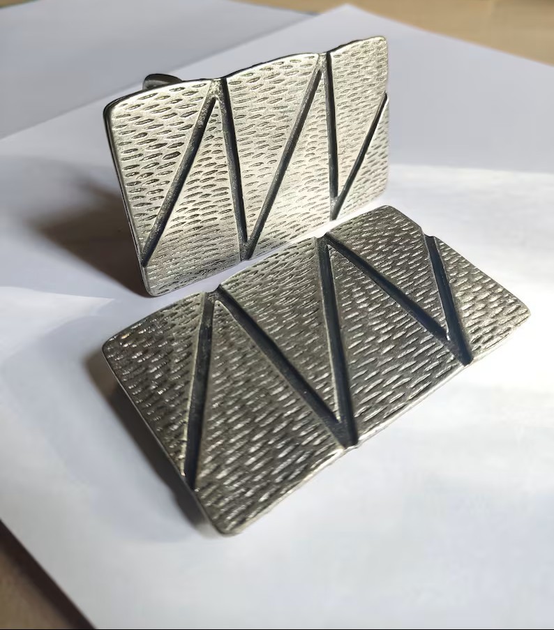 Zig Zag Belt Buckle Rectangular Modern Industrial Masculine Metal