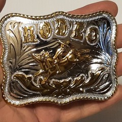 GOLD & SILVER (IN COLOR ONLY) LARGE RODEO WESTERN BULL RIDING Metal Belt Buckle