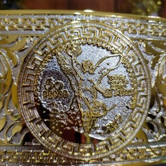 Centenario Cowboy Belt Buckle Western Hebilla Rodeo Silver & Gold Faux 50 Peso