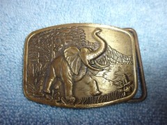 Vintage Astamar Belt Buckle Solid Brass Bull Elephant trunk up good luck