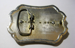 Vintage Southwestern Repousse Gold Tone Metal Belt Buckle with Black Enamel