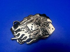 Flaming Hot Dice Gambling Board Game Casino NOS Belt Buckle by Silver Moon