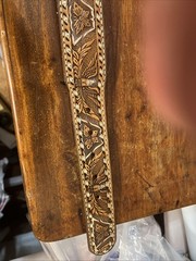 Handmade Patriotic Western Belt 30-Eagles-Brn/White-Lace-Stitches-Buckle-Leather