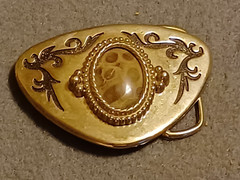 Vintage BELT BUCKLE Silver tone Polished agate stone belt buckle