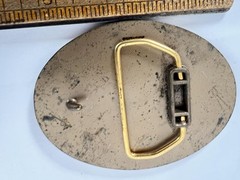 Vintage Kaiser Aluminum Belt Buckle Mens Gold Tri Plant Excellence Logo Safety