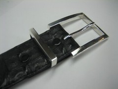 GENUINE HORNBACK CROCODILE BELT 1-3/8&Prime;, W/ 2 PC BUCKLE SET 925 SOLID SILVER USA.