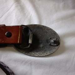 Vtg Winston Buckle W/Hand Stained Bridle Leather Belt 32/34 3D Flying Eagle…