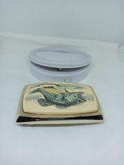 Vtg. RAINTREE ?Gold TnedMetal Ivory Color Large Mouth Bass Belt Buckle. Intricat
