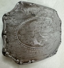 Southern Comfort Brass Belt Buckle UNDER YOUR BELT St Louis Missouri Label