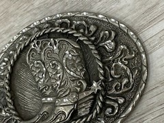 Vintage 1970s Solid Pewter Design Cowboy Cowgirl Western Boots Belt Buckle USA