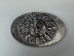Lions Head Bust Raised Silver Tone See Through Vintage Oval Belt Buckle