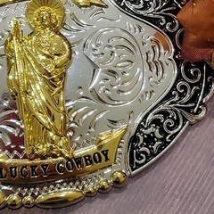Saint jude San Judas Western belt Buckle Gold Silver Heavy gold silver