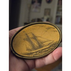 Galleon Schooners Clipper Sailing Ship Drawing Solid Brass 1978 BTS Belt Buckle