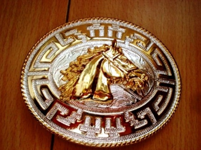 Western Cowboy Horse Head 2 Tones Belt Buckle Round