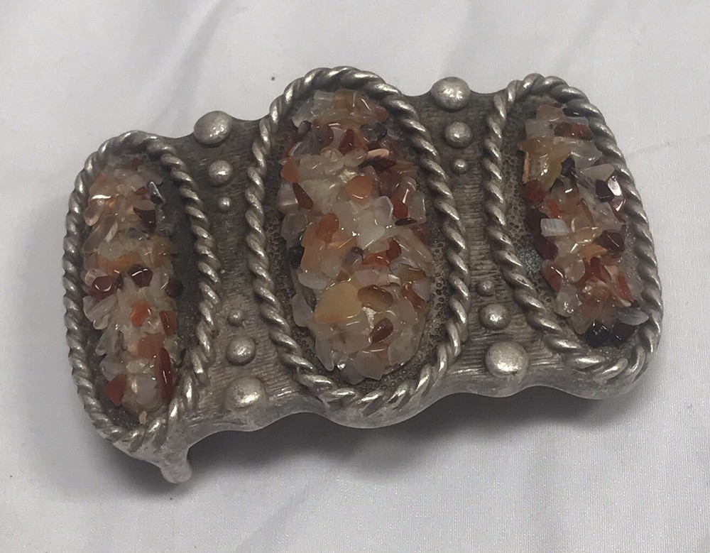 Unique Belt Buckle w/ Polished Stones ?? Grams- Made in Italy