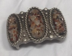 Unique Belt Buckle w/ Polished Stones ?? Grams- Made in Italy